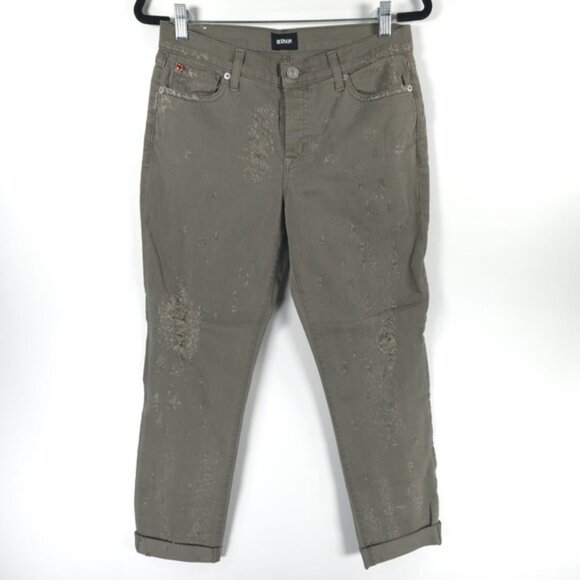 HUDSON CROP RILEY Relaxed Straight Distressed LOGD Green Jeans WC4100DLW Size 27 - Picture 5 of 16